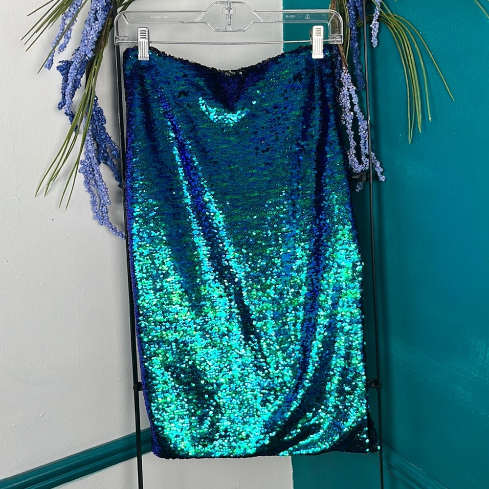 Blue and green iridescent, sequin dressy sexy, mermaid, pencil skirt